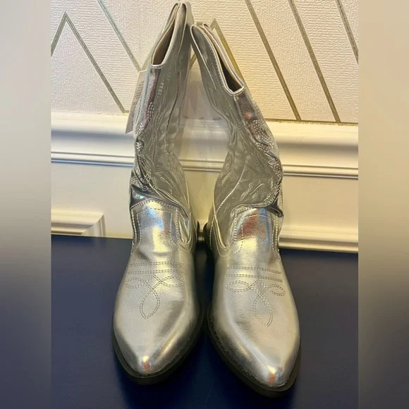 MYSOFT Silver Mid Calf Cowboy Boots Sz 7.5 - Picture 9 of 10